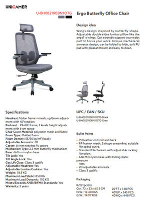 Class 3 Gas Lift Ergonomic Desk Chair 2.5MM Butterfly Mechanism Office Chair